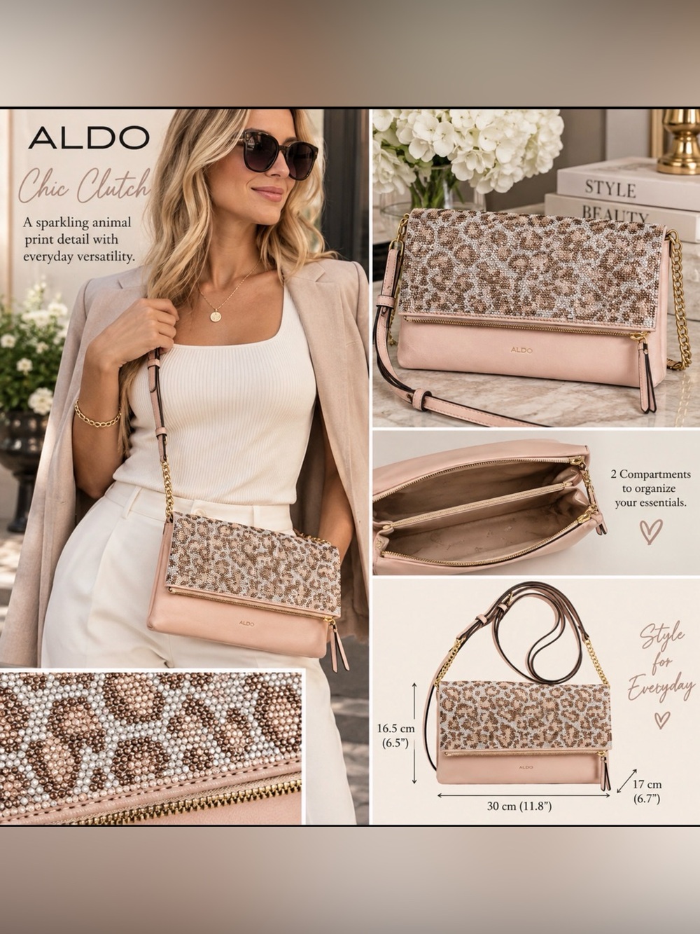 ALDO Blush Pink Leopard-Accent Crossbody Bag